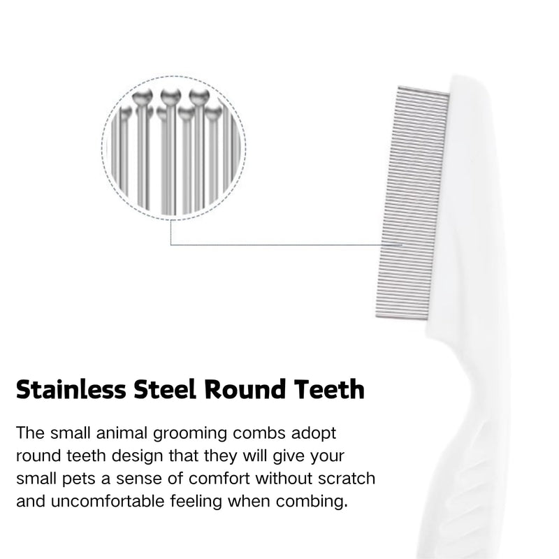 2 Pack Hamster Brush - Small Pet Hair Comb Stainless Steel Rounded Teeth Massage Comb for Hamster Chinchilla Ferret Guinea Pig Rabbit Small Animal Grooming Tool Cleaning Supplies (2 Pack,White) 2 Pack White - BeesActive Australia