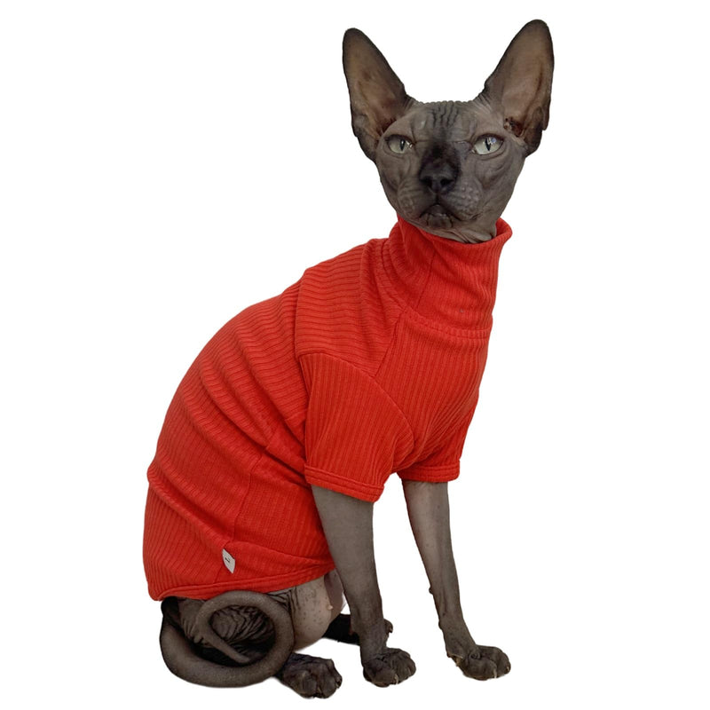 Sphynx Cats Shirt Cat Turtleneck Cotton Sweater Pullover Kitten T-Shirts with Sleeves Cat Pajamas Jumpsuit for Sphynx Cornish Rex, Devon Rex, Peterbald (Sunset, Large (Pack of 1)) Large (Pack of 1) Sunset - BeesActive Australia