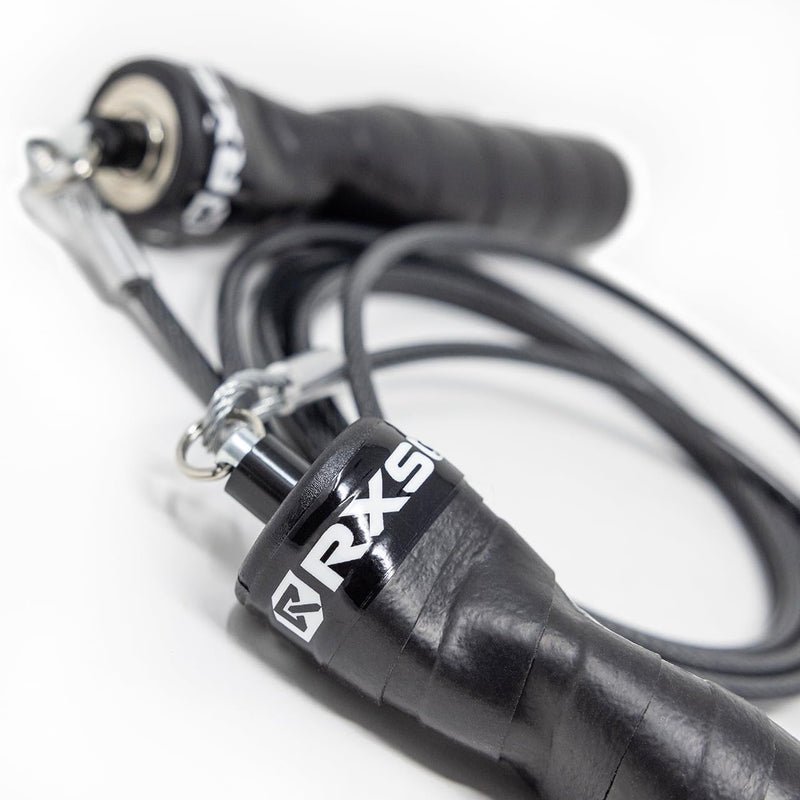 Rx Smart Gear Jump Rope - Black Ops Ergonomic Handles with Trans Black Cable Buff 3.4 | Jump Smart Weighted Speed Rope for Sports & Fitness, MMA, HIIT, Cardio Workout 8'0" - BeesActive Australia