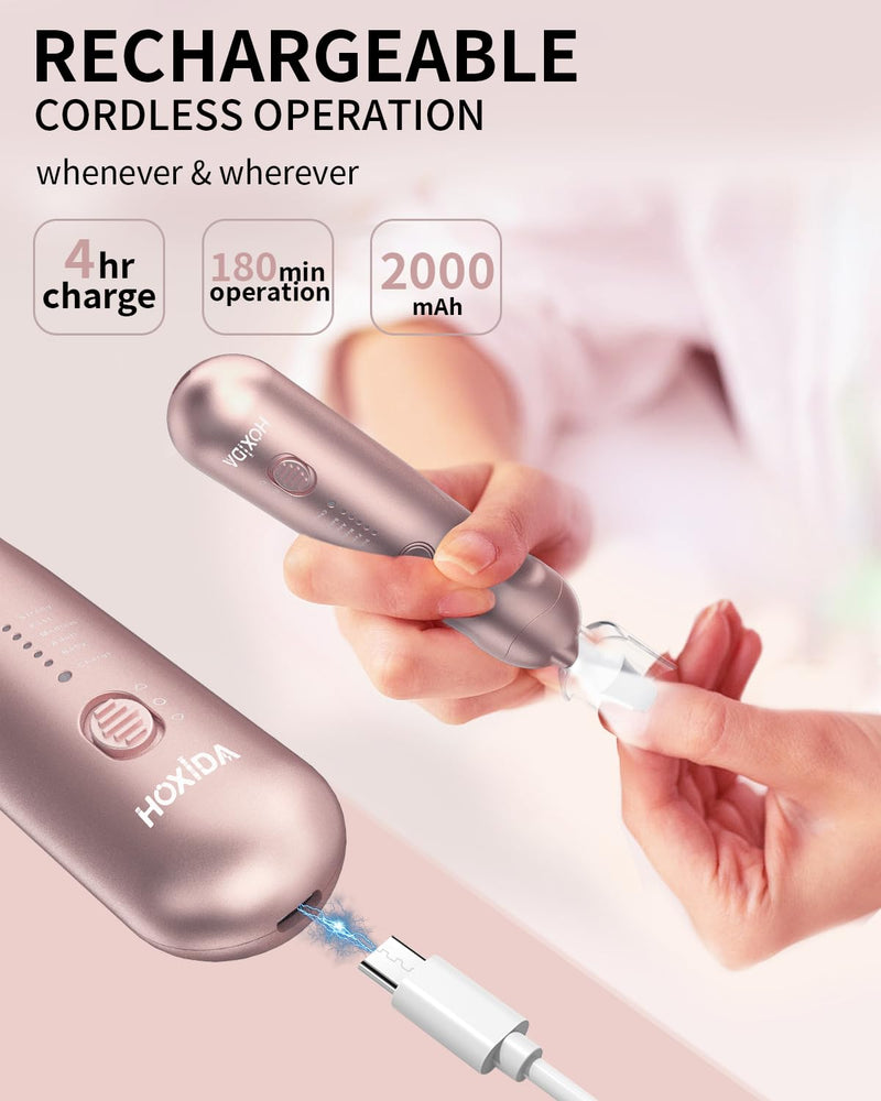 Manicure Pedicure Kit with Case, Professional Nail Grinder for Senior Thick Toenail, Cordless Electric Nail File, 5 Speeds Pedicure Tools for feet Callus Remover, Nail Drill for Women Hand Feet Care Rosecase