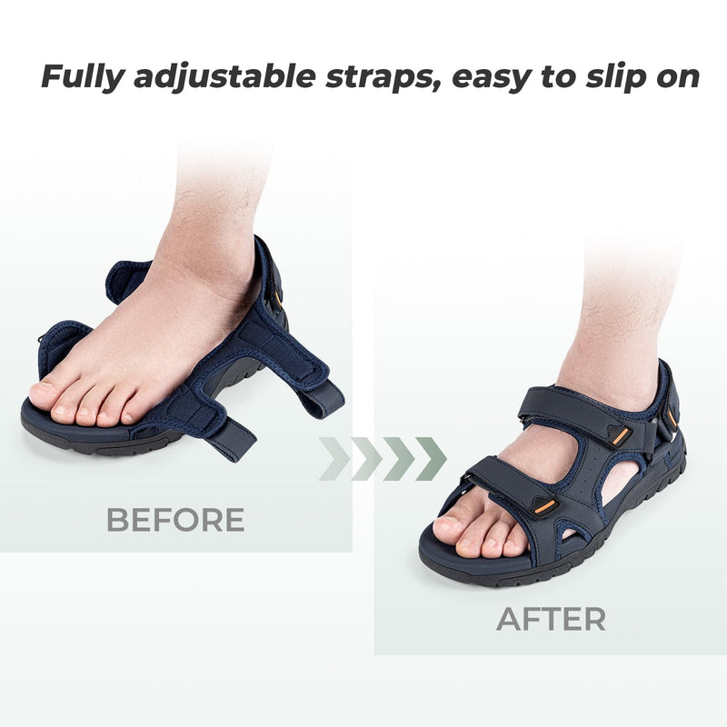 FitVille Wide Sandals for Men With Arch Support Orthopedic Comfortable Summer Men’s Wide Sandals for Plantar Fasciitis & Swollen Feet Breathable Outdoor Recovery Athletic Walking Sandal for Man 15 Wide Navy Blue