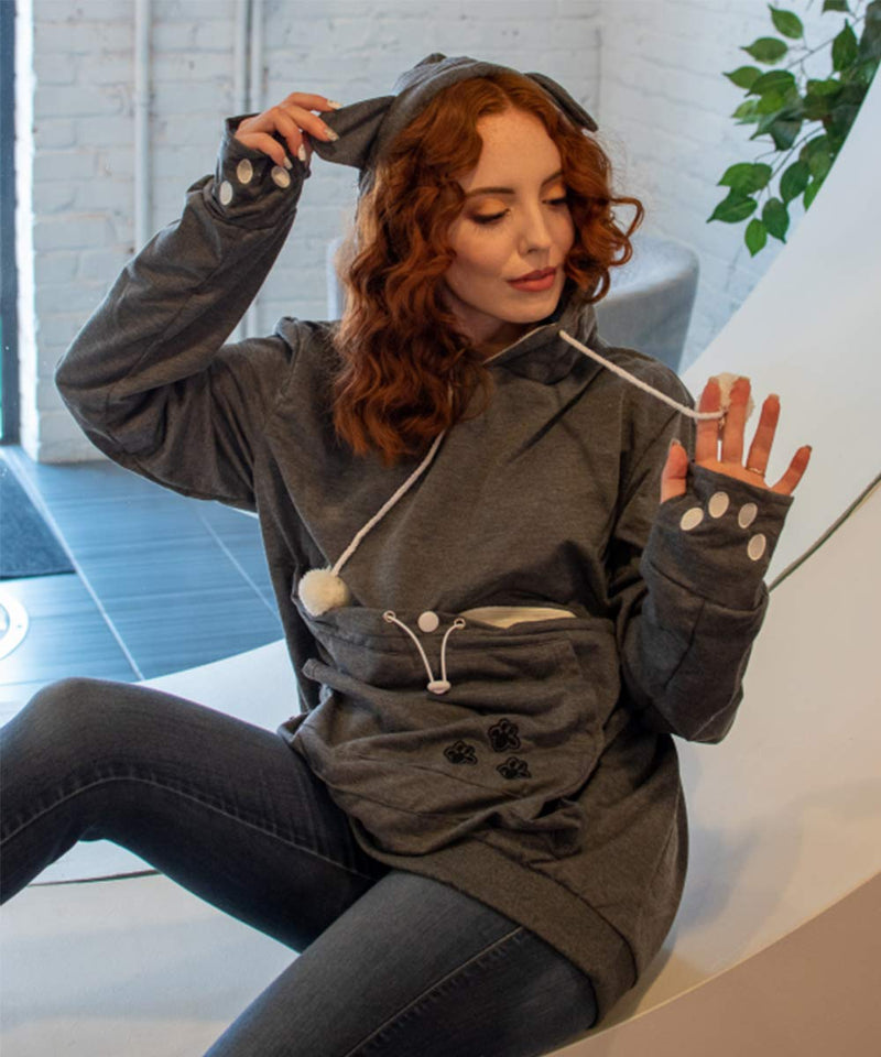 ALYC Unisex Hoodies Pet Holder Cat Dog Large Pouch Carriers Pullover with Cat Printing Sweatshirt (Dark Grey-Classic Version, M) Classic Version Dark Grey Medium - BeesActive Australia