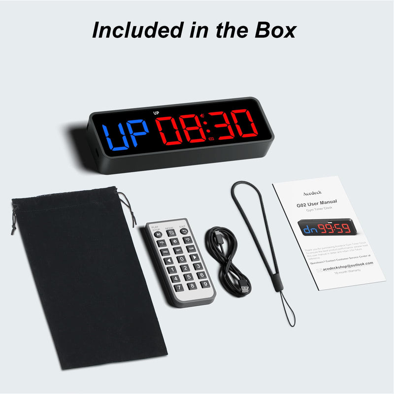 Acedeck Portable Gym Timer Clock: Fitness Digital Clock with Strong Magnet - Remote Control for Fitness Enthusiasts - Powerful Battery for Home Gym Garage Boxing Black