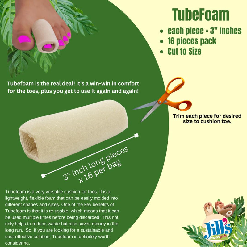 Dr. Jill's Foot Pads, Y2050, Tubefoam, 3 Inch Pieces, 16 Count, Size Small, 5/8"