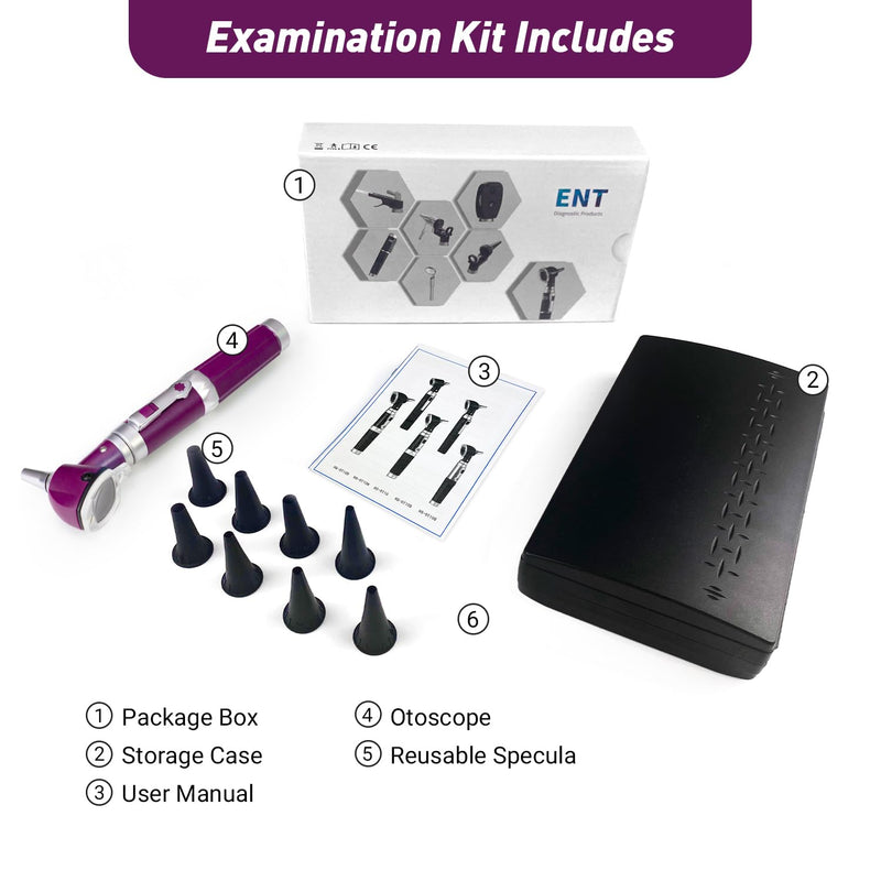 Scian Otoscope - Ear Scope with Light, Fiber Optic Otoscopes with Hard Plastic Case, Pocket Diagnostic Ear Infection Detector for Kids Adults Home Use (Purple) Purple - BeesActive Australia