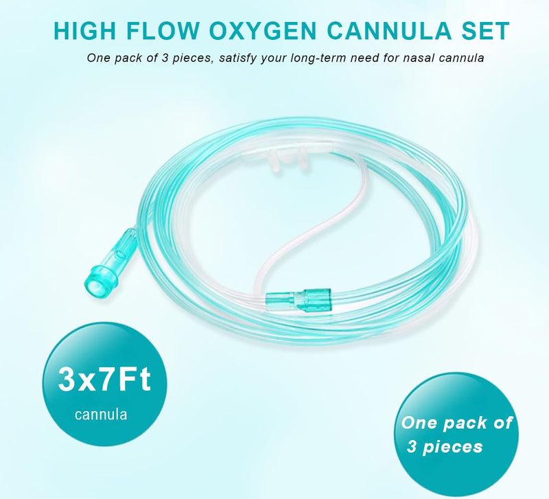 3 Pack High-Flow Ultra Soft Nasal Oxygen Cannula, Green Tubing and Each Individual Packing with Standard Connection 6.6 Feet - BeesActive Australia