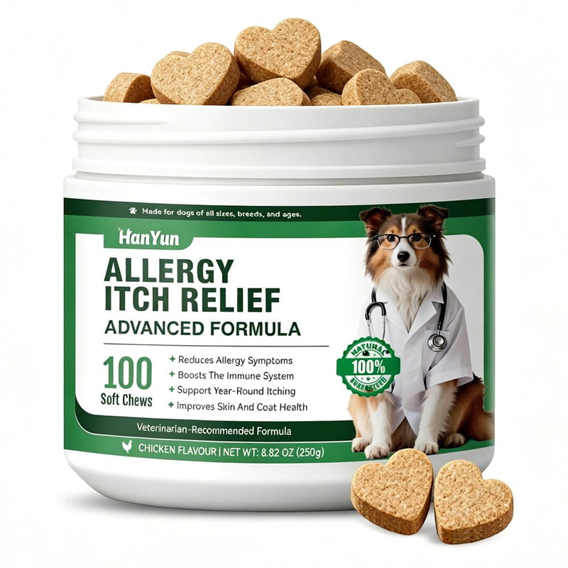 BSLVWG Dog Allergy Relief Chews for Itchy Skin,100 Count Dog Soft Chews,for Seasonal and Food All Issues Allergies Skin Licking Paws,Hot Spot, Ears& Hair,Gut, Immune Support-All Ages & Sizes Dogs