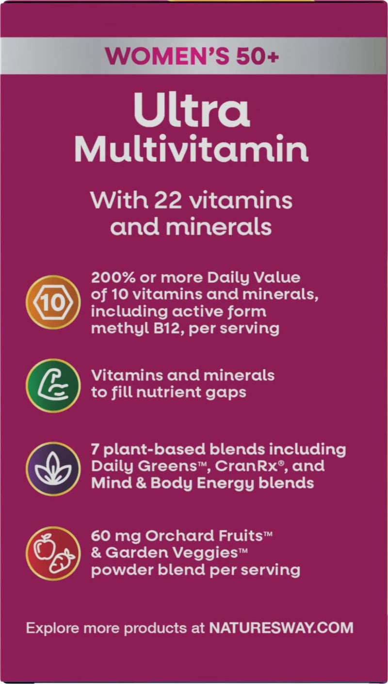 Nature's Way Alive! Women's 50 Plus Ultra Potency Multivitamin, 60 ct x3 | Complete and High Potency Formula with Vitamin D3, C, E, and Methylated B12; Supports Heart, Brain, and Bone Health*. 60 Count (Pack of 3)