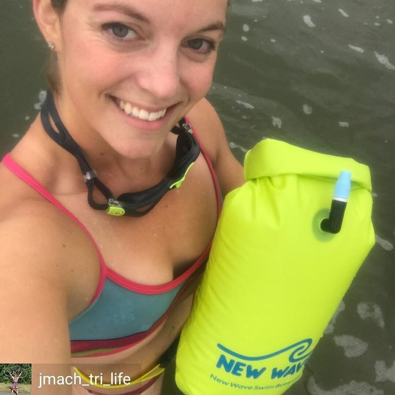 New Wave Swim Buoy for Open Water Swimmers and Triathletes - Light and Visible Float for Safe Training and Racing - High Visiblity Fluo Green Fluo Green PVC 15L - BeesActive Australia