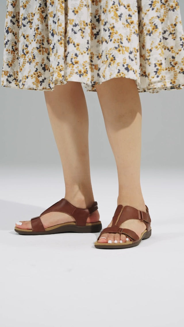 DREAM PAIRS Women Arch Support Walking Flat Sandals 7.5 Tan