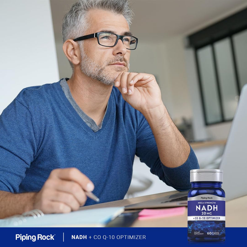 Piping Rock NADH Coq10 Supplement | 20 mg | 60 Capsules | Mega Strength | Non-GMO, Gluten Free