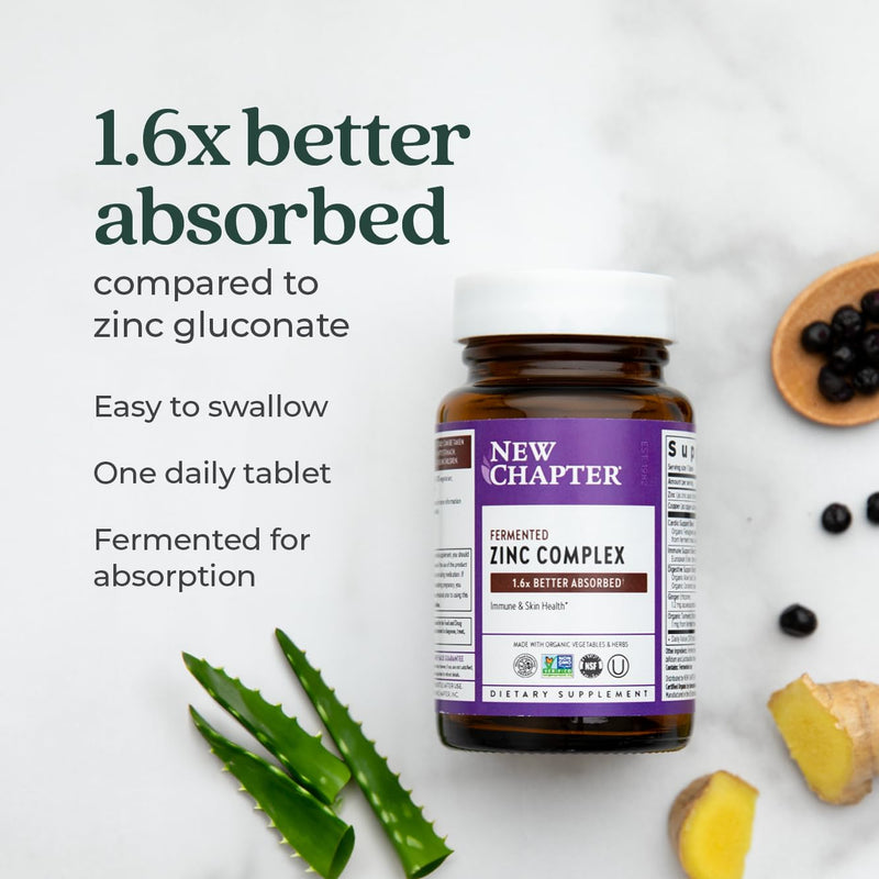 New Chapter Zinc Supplement, Fermented Zinc Complex, ONE Daily for Immune Support + Skin Health + Non-GMO Ingredients, Easy to Swallow & Digest, 90 Count (3 Month Supply) Unflavored 90 Count (Pack of 1) - BeesActive Australia