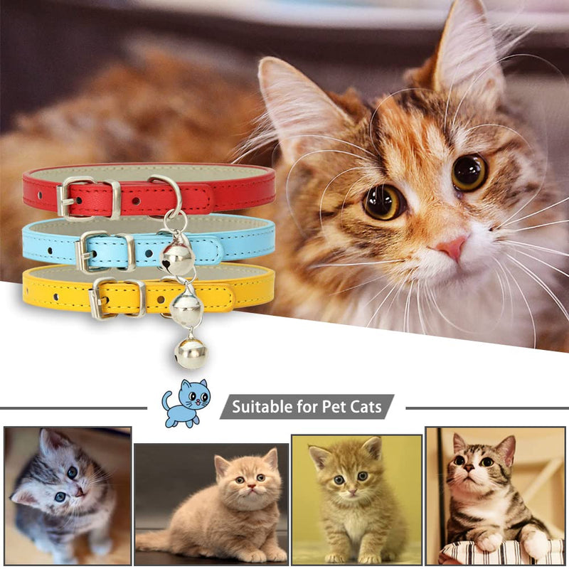 XFentech Pack of 3 Cat Collars - PU Cat Collars with Metal Buckle and Bell Pet Collar Belt Collar for Cats Khaki, Brown, Black - BeesActive Australia
