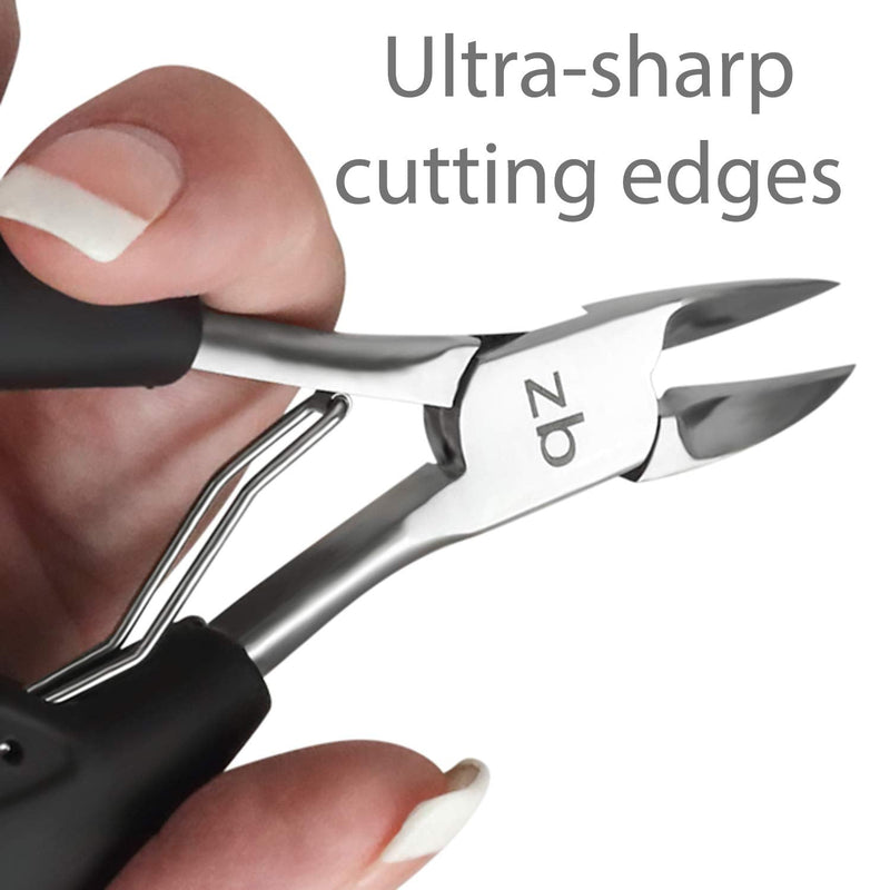 Zizzili Basics Toenail Clippers for Thick or Ingrown Nails – Large Easy-Grip Handle - Heavy Duty, Sharp Stainless Steel Nippers for Seniors & Home Pedicure Care Black Handle