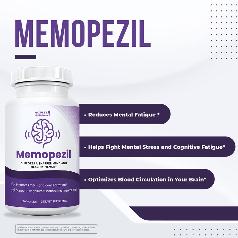 Memopezil – Vitamins A, B, C, D, E & Botanicals – 60 Ct, 3 Month Supply | Vitamins A, B, C, D, E, minerals & botanicals | Non-GMO, GMP-Certified, Made in USA | Easy-to-swallow capsule 60 Count (Pack of 3)