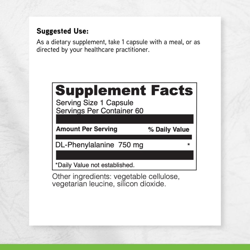 DAVINCI Labs DL-Phenylalanine - Amino Acid Dietary Supplement to Support Comfort, Balance and Discomfort* - with 750 mg DL-Phenylalanine per Serving - Gluten-Free - 60 Vegetarian Capsules