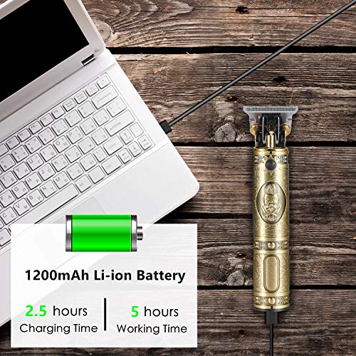 Cordless Hair Trimmer for Men, Professional Electric Hair Clippers Barber Trimmer, Mens T-Blade Beard Trimmer Zero Gapped Edgers Gold Knight Close Cutting Haircut Kit Golden