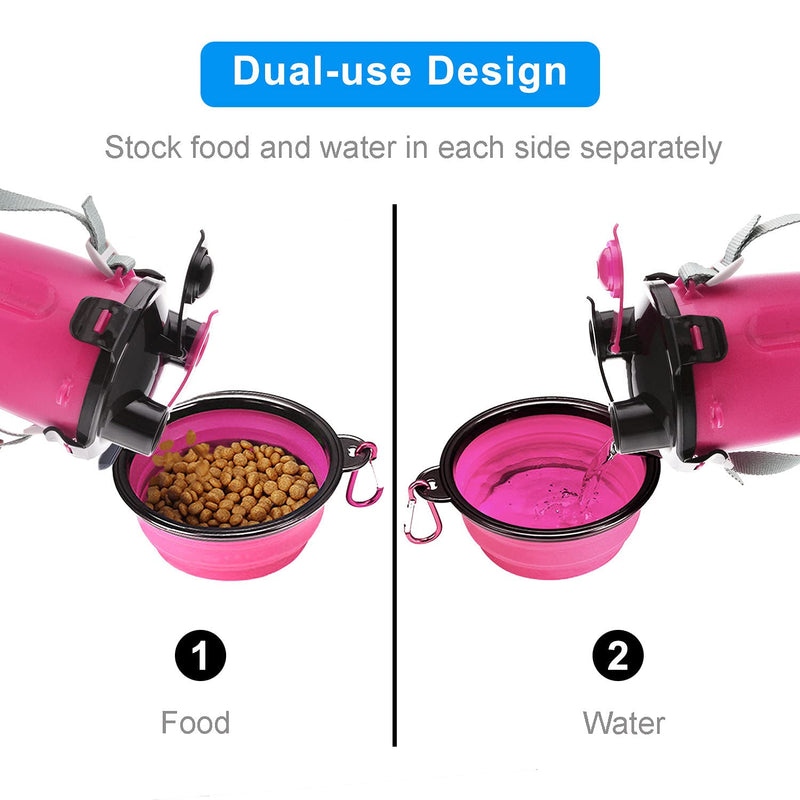 Guardians Dog Travel Water Bottle Collapsible Bowls, 2 in 1 Pet Food Container with Collapse Bowls, Outdoor Portable Water Bowls for Walking, Traveling, Camping and Hiking (Pink) Pink - BeesActive Australia
