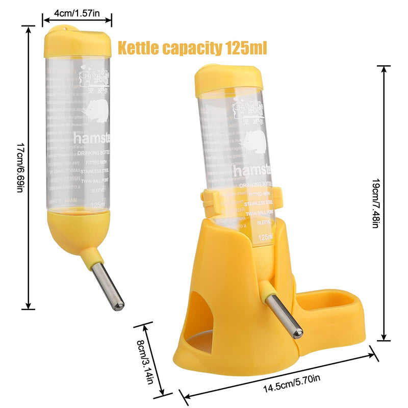 Hamster Water Bottle, [4.2oz/125ml] Diyife Guinea Pig Water Bottle No Drip, 3 in 1 Small Animal Auto Dispenser with Food Container Base for Hamster Bunny Chinchilla Squirrel, Small Pets, Yellow - BeesActive Australia