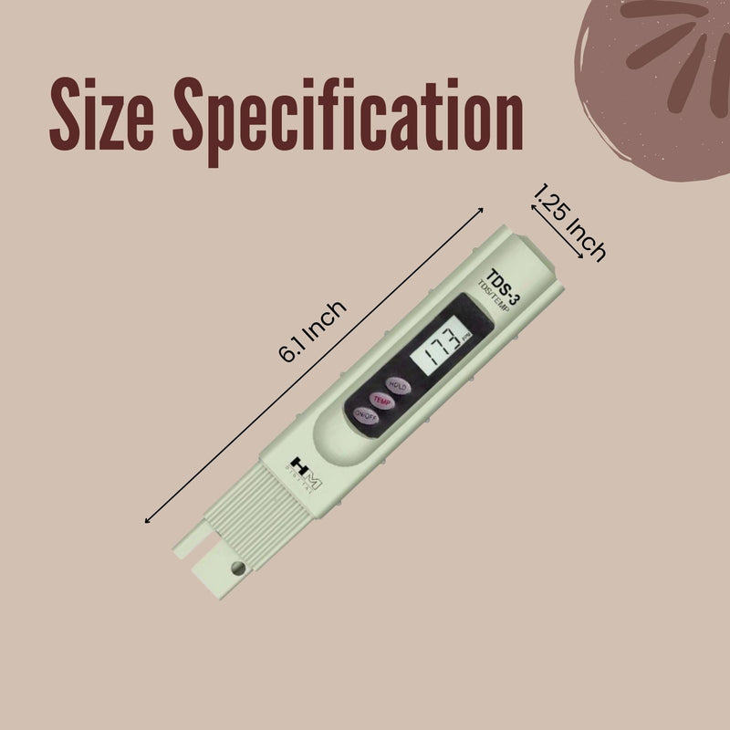 HM Digital TDS-3 Handheld TDS Meter With Carrying Case, 0 - 9990 ppm TDS Measurement Range, 1 ppm Resolution, +/- 2% Readout Accuracy - BeesActive Australia