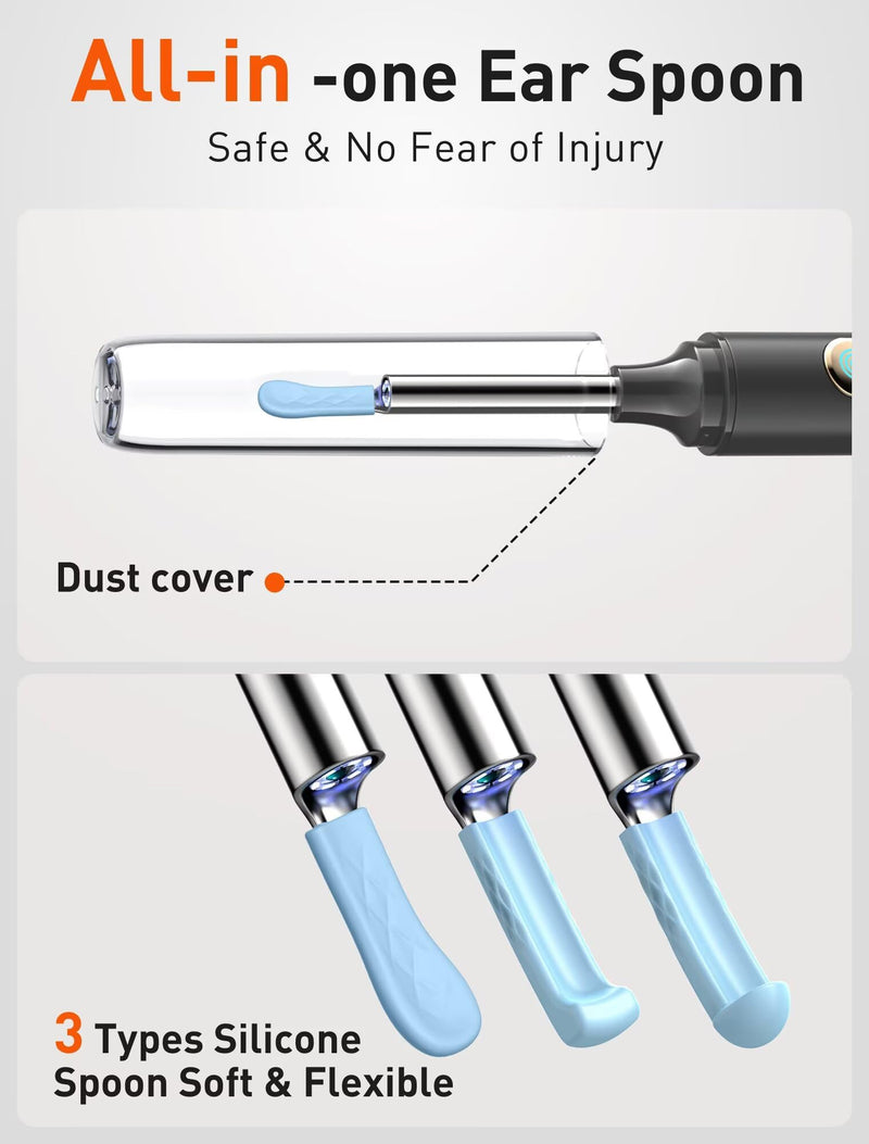 Ear Wax Removal Tool Camera - Ear Cleaner with 1080P HD Camera, FSA HSA Store Eligible, Otoscope with Light, Earwax Removal Kit with 50 Replacement Tips for iPhone, iPad, Android Phones (Black) Black - BeesActive Australia