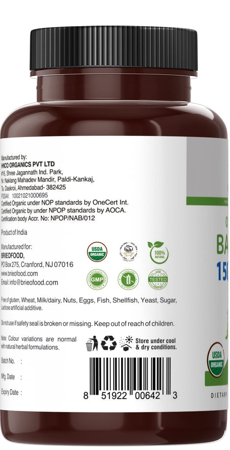 Brieofood Organic Bacopa 1500mg, 45 Servings, Vegetarian, Gluten Free, 90 Vegetarian Tablets‚Ä¶