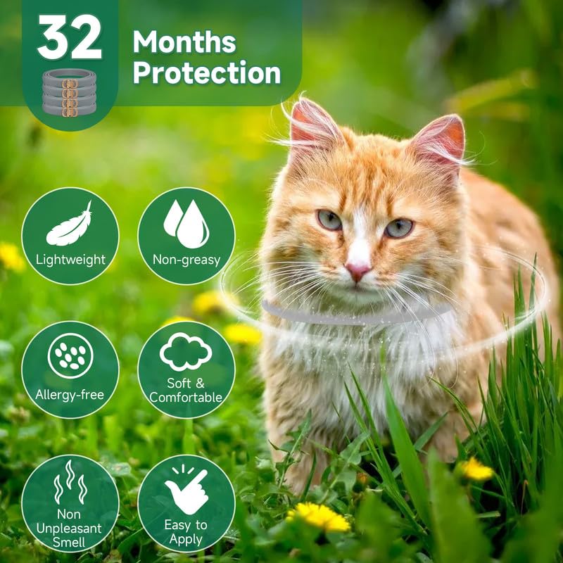 4 Pack Flea Collar for Cats, Adjustable Flea and Tick Collar for Cats, 8 Months Protection Cat Flea and Tick Treatment Collar, Flea and Tick Prevention for Cats, Waterproof Cat Flea Collar 4 Pack Grey - BeesActive Australia