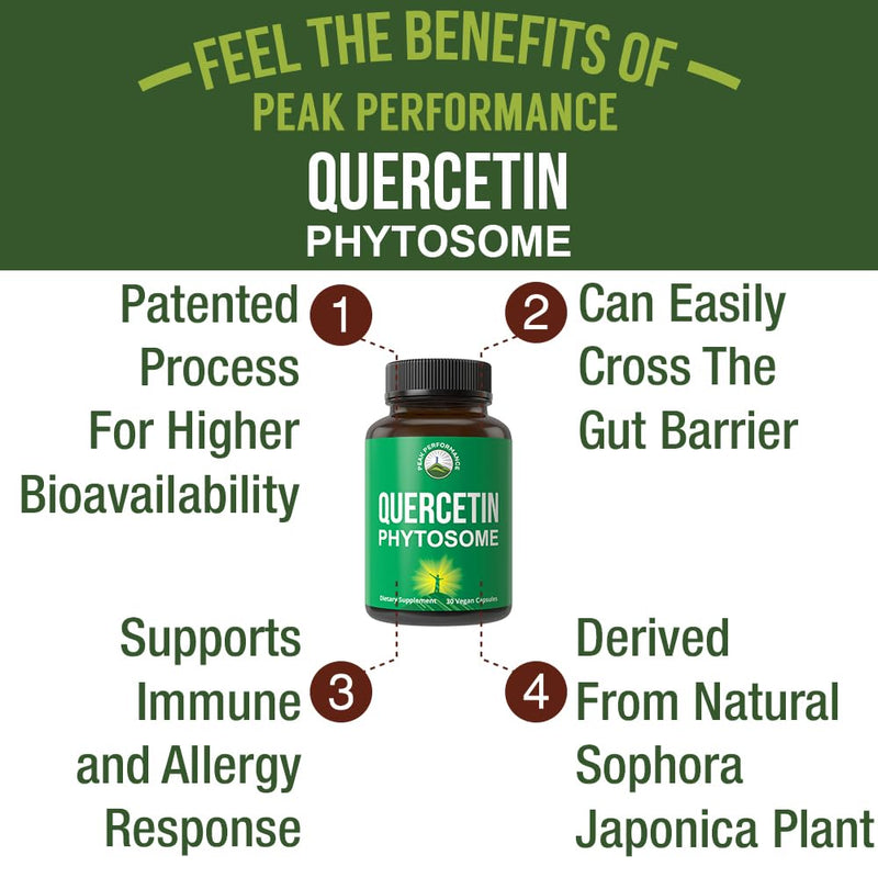 Peak Performance Ultra Pure Quercetin Phytosome Vegan Capsules Supplement | Rich Sophora Japonica Extract for Max Absorption Now. Quercetin 250mg Supplement Capsules. Made in USA