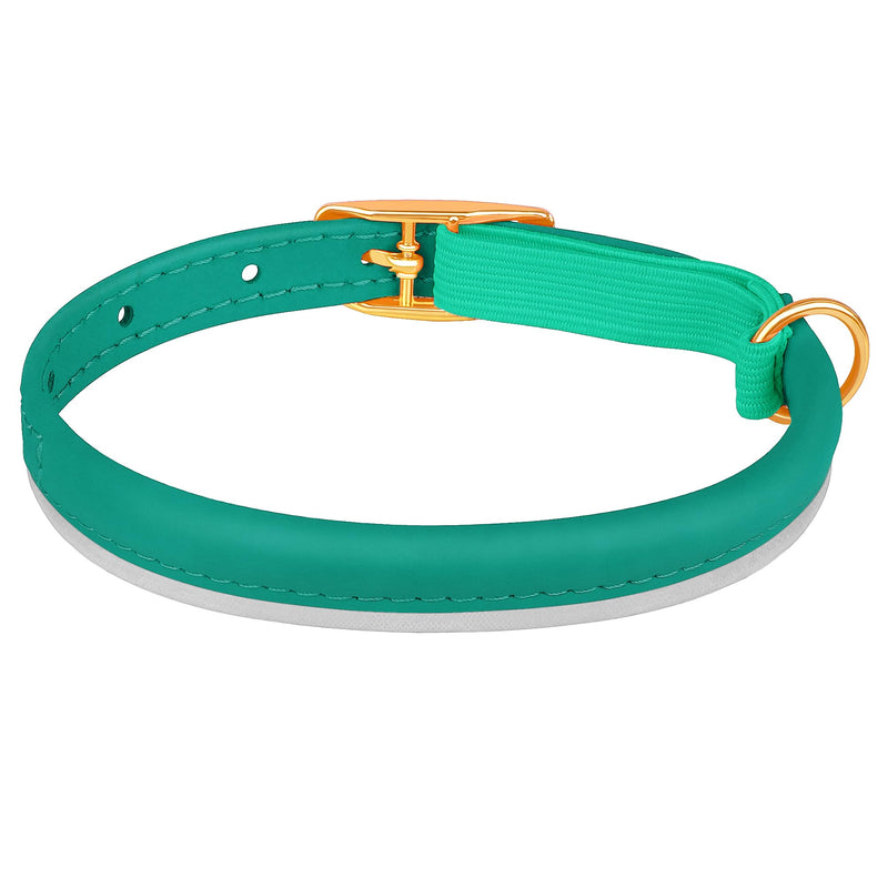 OOPSDOGGY Rolled Leather Cat Collar with Bell - Reflective Kitten Collar with Safety Elastic Strap - Adjustable Small Pet Collars for Boy Girl Cats (Teal) Teal - BeesActive Australia