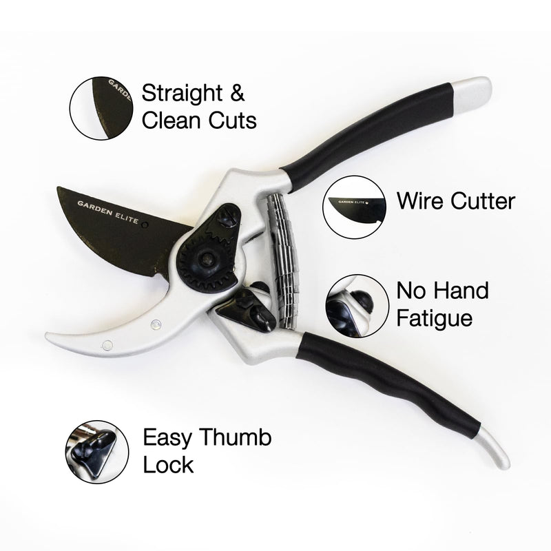Razor Sharp Bypass Pruning Shears - Lifetime Replacement - Free Extra Blade, Spring & eBook - Japanese Steel - Premium Hand Pruners - Garden Shears - Garden Clippers - Secateurs with Ergonomic Handles SK5 steel, Aluminium, Teflon coating, Rubber Handle - BeesActive Australia