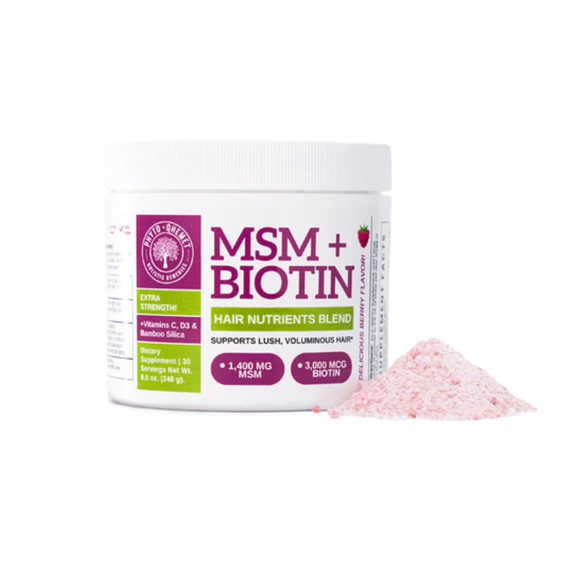 Qhemet Biologics MSM + Biotin Hair Nutrient Drink Mix - Vitamins Powder to Support Lush Volume - Bamboo Silica & Vitamins D3 + B12 for Hair Health - Jumpstart Your Hair Growth Journey (8.5 oz)