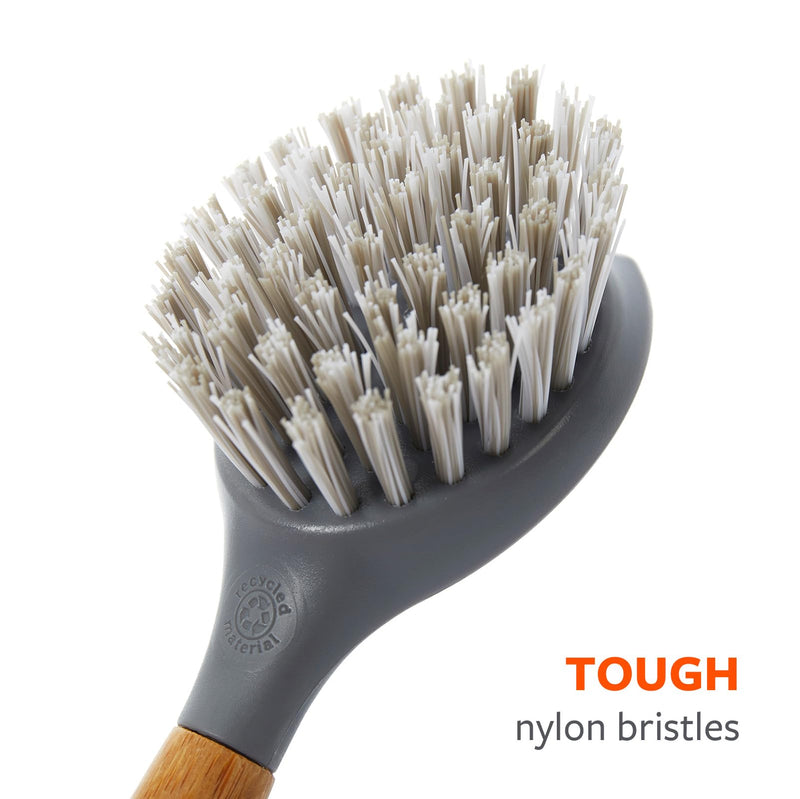 Full Circle Tenacious C Bamboo Dish Brush and Scraper - Kitchen Cleaning Tool Set for Cast Iron Cookware, Dishes, Pots, Sinks - Tough Nylon Bristles, Scrub Brushes with Handle Gray One Size - BeesActive Australia