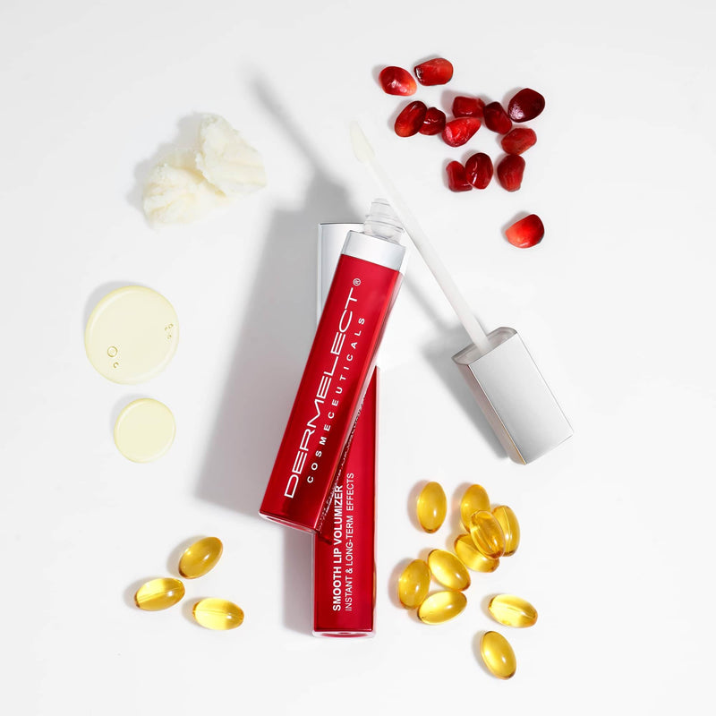 Dermelect Smooth Lip Volumizer for Lips - Anti Aging Plumper with Argan Oil, Shea Butter, Coconut Oil, Hyaluronic Acid Vitamin C Silkflo Hydrating Conditioning Lip Primer for Dryness Thin Lips .24 oz