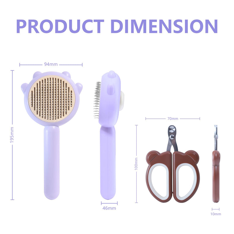 cat brush with release button - cat brush for indoor cat hair removal cat hair brush for long or short hair cats Cat nail clipper with round cutting holes(PURPLE) Purple - BeesActive Australia