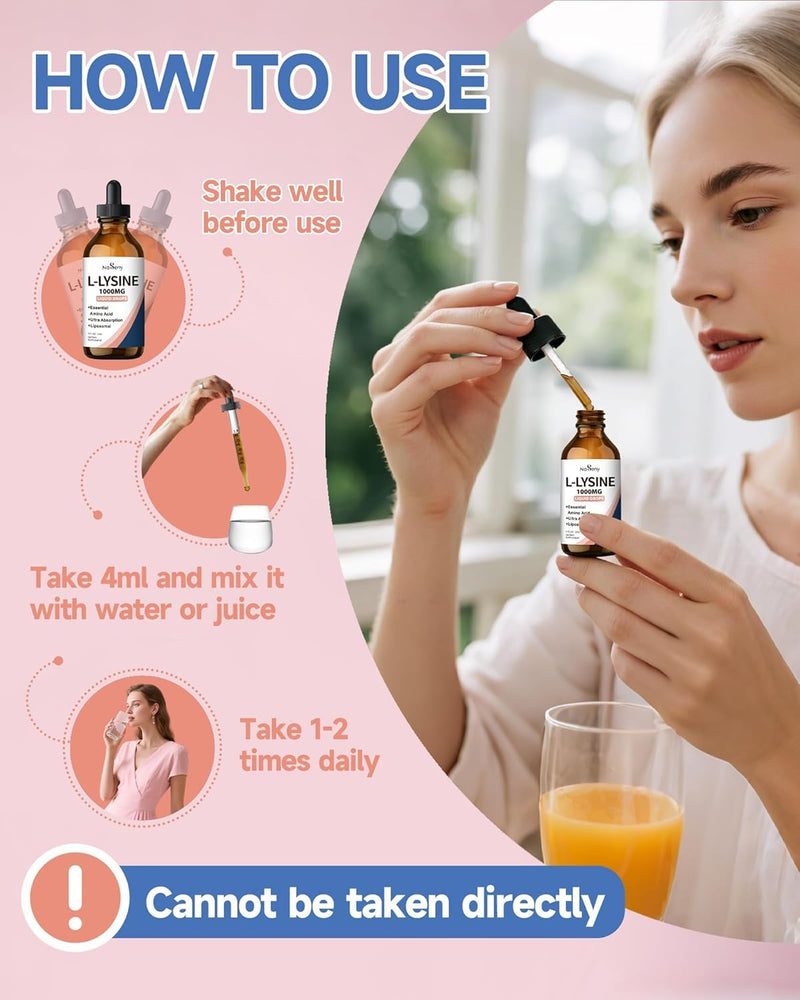 L-Lysine 1000mg Liquid Drops - Collagen, Immune, Lip & Skin Health | Liposomal Lysine Supplement for Adults with Turmeric, Astragalus, Vitamin E & Zinc - 4 Fl oz