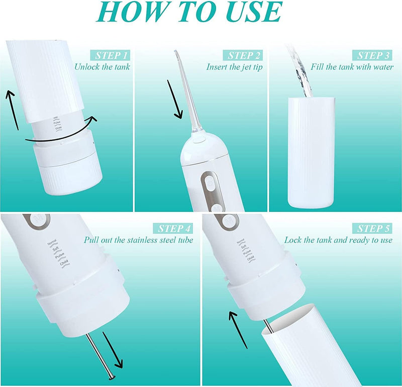 Water Dental Flosser Pick for Teeth,Cordless Portable Oral Irrigator 200ML Rechargeable Home&Travel Power Flosser,4 Modes&IPX7 Waterproof Electric Water Flosser for Teeth