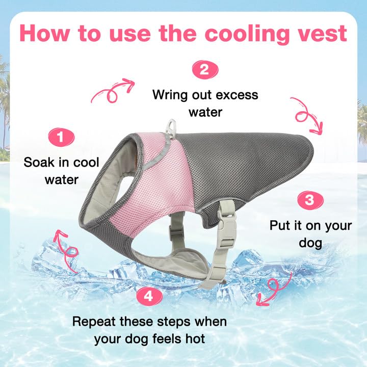 MIGOHI Dog Cooling Vest Harness for Medium Large Dog, Outdoor Walking Dog Cooler Jacket Sun Protection Breathable, Adjustable Reflective Summer Dog Clothes Apparel Shirt Lightweight,Pink,XL Pink X-Large - BeesActive Australia