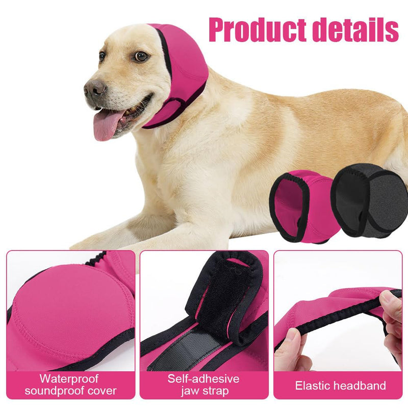 Dog Ear Defender, Waterproof Adjustable Dogs Head Cover Noise Cancelling Windproof Pet Calming Hood for Summer Bathing Water Play Protection Rose Red S