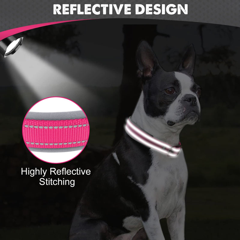Joytale Dog Collar for Medium Dogs, Neoprene Padded Medium Dog Collar, Reflective Wide Pet Collars with Durable Metal Belt Buckle, Adjustable Heavy Duty Nylon Dog Collar, Hotpink, M Medium (Pack of 1) - BeesActive Australia