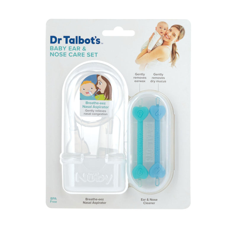 Dr. Talbot's Baby Nose and Ear Care Set - Breathe-EEZ Nasal Aspirator and Nose and Ear Cleaner Tools for Babies - Baby Registry Essentials Breathe-EEZ Aspirator + Ear & Nose Cleaner Set Blue and Aqua