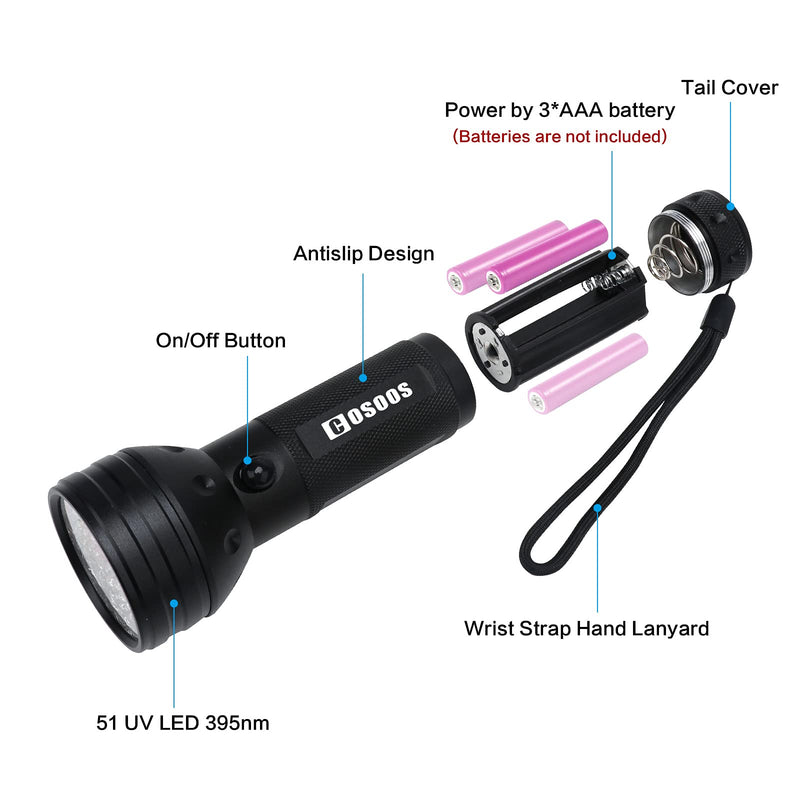 COSOOS 2 Pack UV Black light Flashlight, 51 LED 395nm Handheld Blacklight Flashlights, Pet Urine Detector for Dog and Cat Urine, Dry Pet Stains, Bed Bug(Batteries not Included) - BeesActive Australia