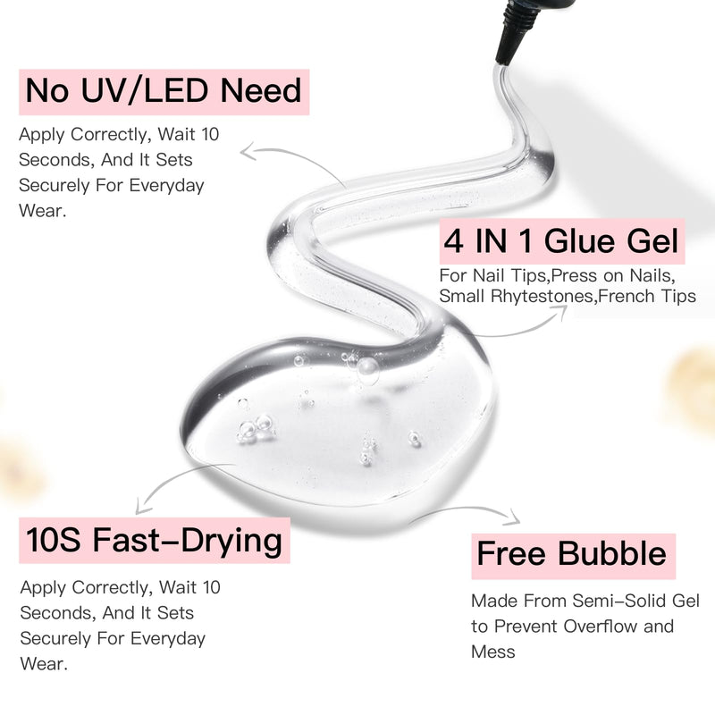 Curvlife 10g Semi Solid Nail Glue Gel and 20ml Pinpoint Nail Glue Remover Kit for Press On Nails, Cuticle Pusher with Czech Glass File & for Flawless Application & Removal - BeesActive Australia