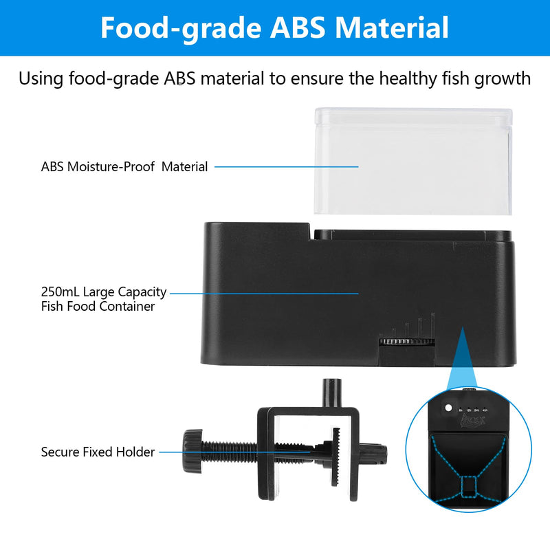 AQQA Automatic Fish Feeder, Intelligent Fish Feeder Auto Dispenser for Aquarium Tank with Adjustable Food Outlet, 250ml Large Capacity, Timer Fish Food Vacation Feeder for Weekend or Business Trip - BeesActive Australia