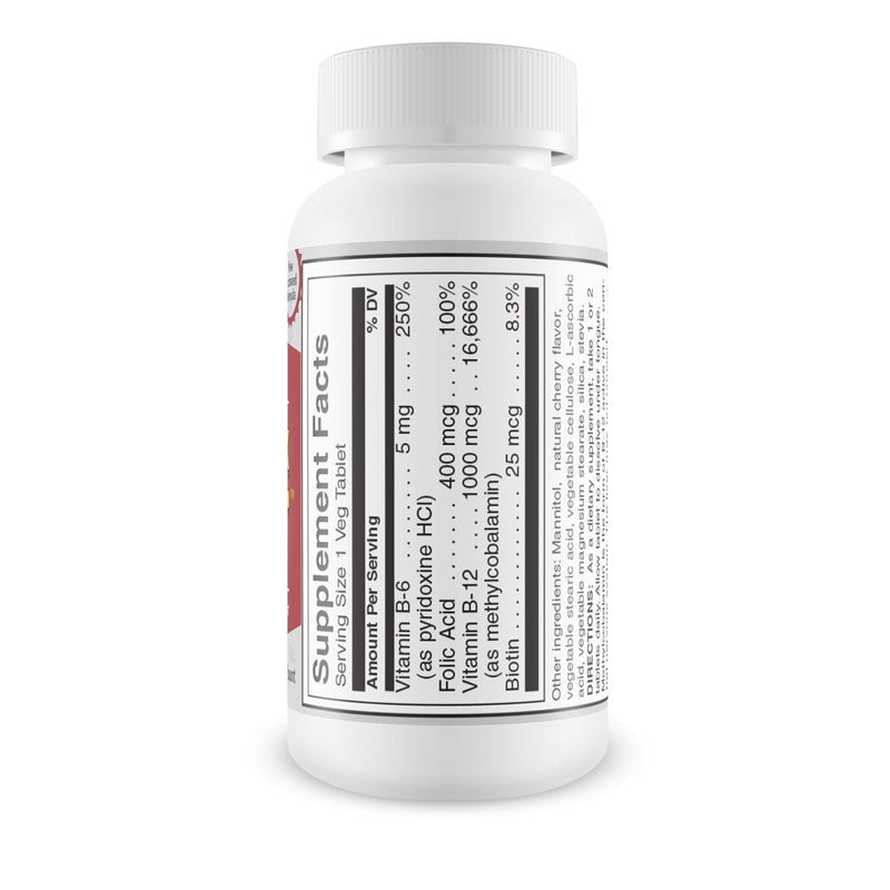 Vitamin B12 Sublingual B Complex Energy Pill B12 Methylcobalamin B6 Biotin & Folic Acid Natural Energy Supports Metabolism Heart Health & Stress Great Tasting Cherry Flavor! 100% Caffeine Free - 90 Count (Pack of 1)