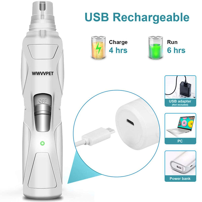 Pet Nail Grinder with LED Light & 2 Grinding Heads, 2-Speed Low Noise & More Powerful Dog Nail Grinder, Pet Nail Trimmer File, Painless Paw Claw Care, Quiet Toenail Grooming Tool for L/M/S Dogs/Cats White (with LED Light) - BeesActive Australia