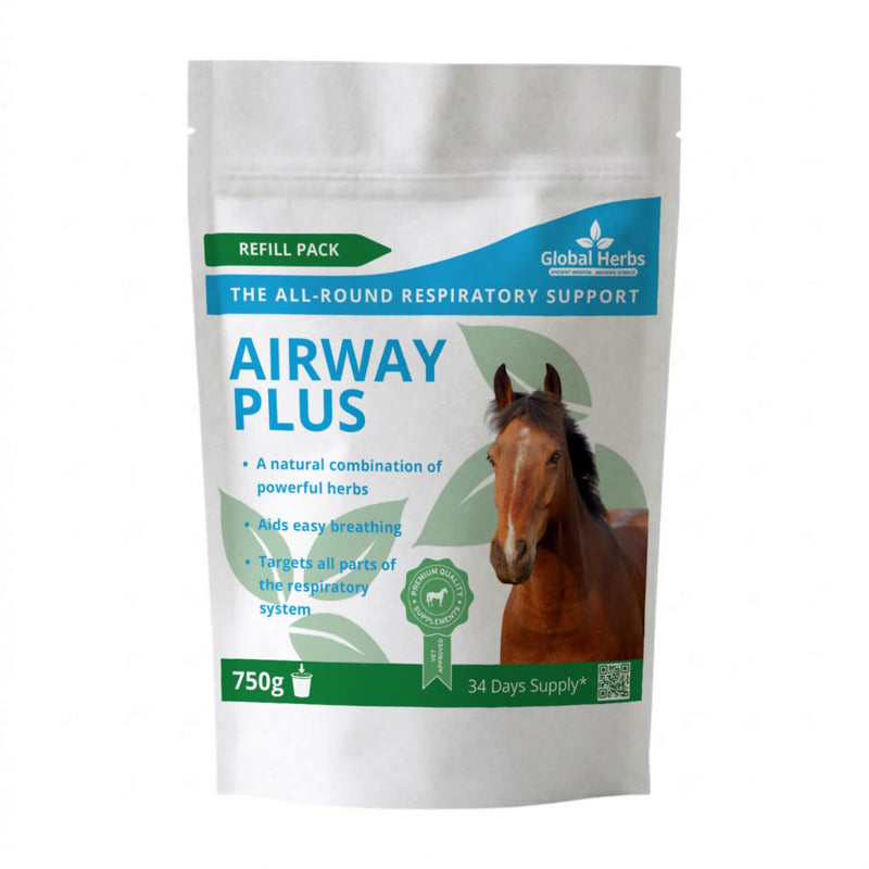 Global Herbs Airway Plus Powder for Horses 750g Refill Pouch Respiratory & Breathing Support Herbal Supplement