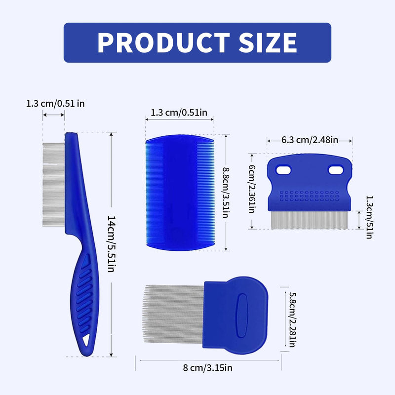 Pack of 4 blue flea combs for effective use against fleas, lice and dandruff, extra fine teeth, lice comb for children, professional nit comb and dandruff comb ideal for cats, dogs, optimal fur care - BeesActive Australia