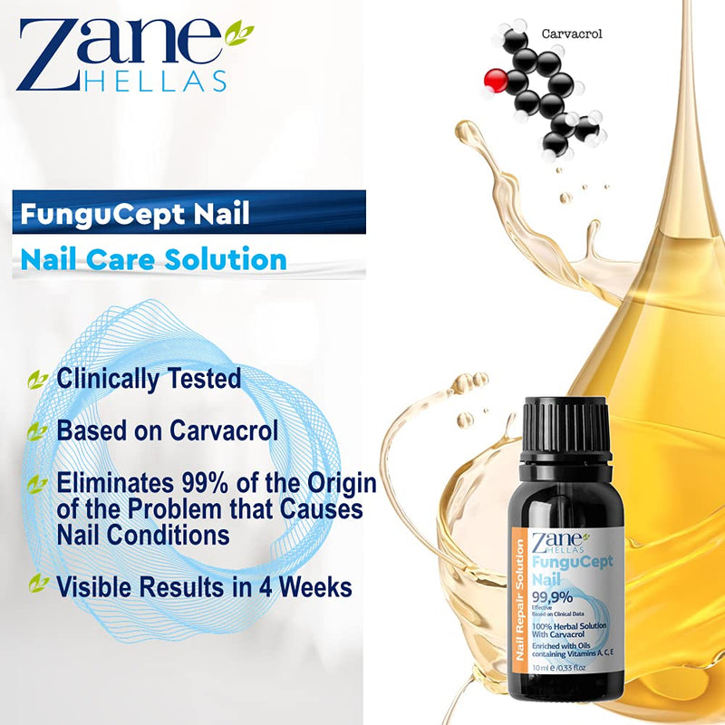 Zane Hellas FunguCept Nail Solution. Nail Solution for Discolored, Thickened, Crumbled Nails. Visible Results in 4 Weeks 0.33 oz -10ml - BeesActive Australia