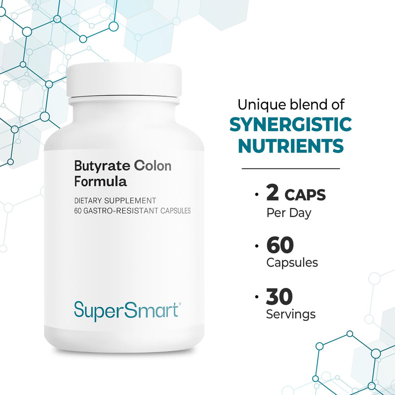 Supersmart Butyrate Colon Formula (Advanced Formula) - with Turmeric, MicrobiomeX & Peppermint Oil | Vegan & Gluten Free - 60 Gastro-Resistant Capsules
