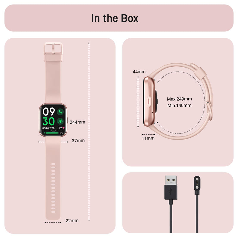 Tensky Smart Watch for Women Android & iPhone, Alexa Built-in, 1.8" Touch Screen Fitness Tracker with Answer/Make Calls, 3ATM Waterproof Heart Rate/Sleep/SpO2 Monitor, Pedometer, 100+ Sport Modes Rose Pink